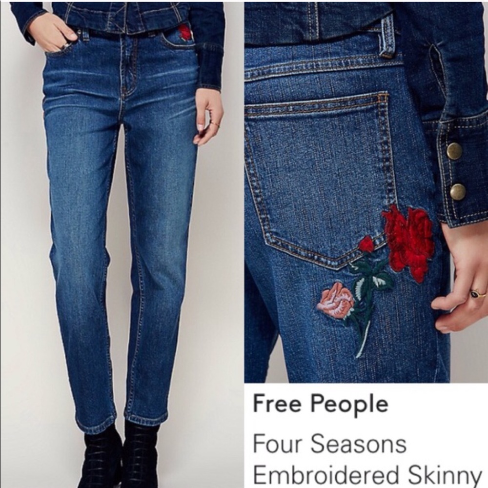 Free People-Four Season Embroidered Skinny Jeans
